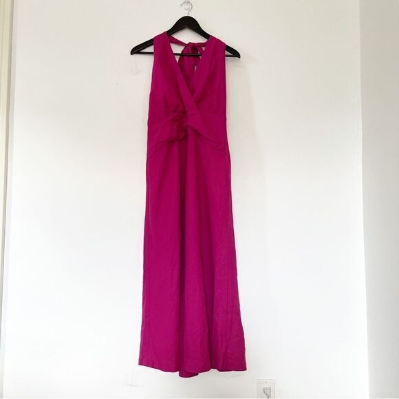 Zara Fushia Purple Linen Blend Halter Maxi Summer Party Wedding Dress - Picture 9 of 16